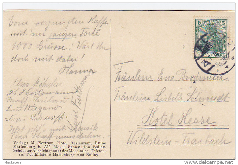 Germany Deutsches Reich Die Moselschleife ALF 1914 To WILDSTEIN Trarbach (2 Scans) - Alf-Bullay