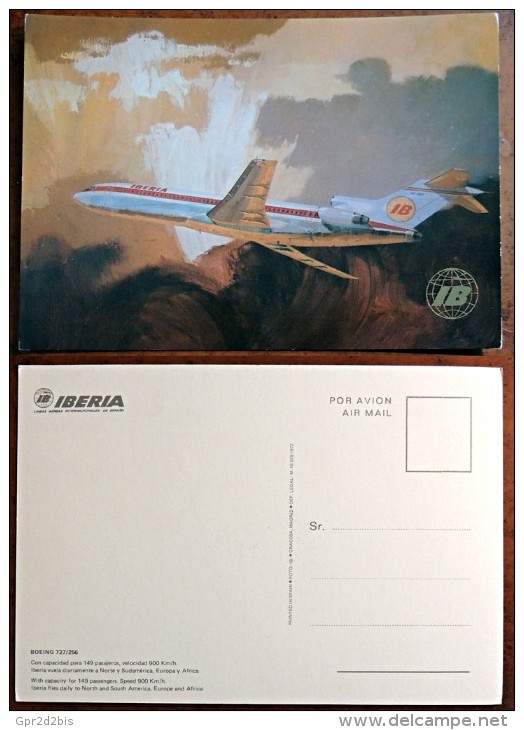 Illustration  / Carte Postale Publicitaire IBERIA Boeing 727/256 (logo Doré) - 1946-....: Moderne