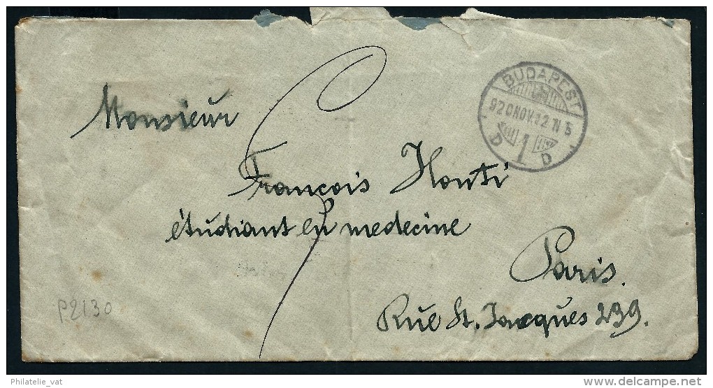 HONGRIE- LETTRE DE BUDAPEST POUR LA FRANCE  1912  A ETUDIER  LOT P2130 - Marcophilie