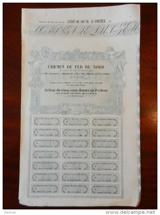 CHEMIN DE FER DU NORD De Paris à La Frontière De Belgique - 1852 - Action De 500 Francs - Chemin De Fer & Tramway