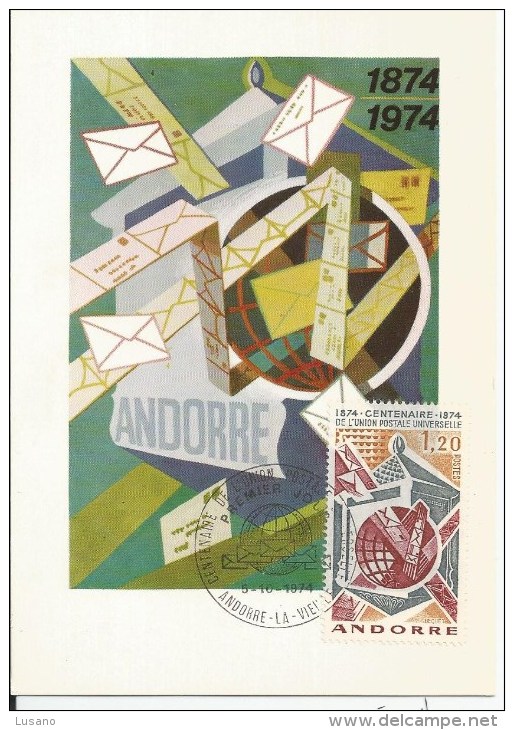 ANDORRE _ CM Centenaire De L'UPU - 1974 - Maximum Cards