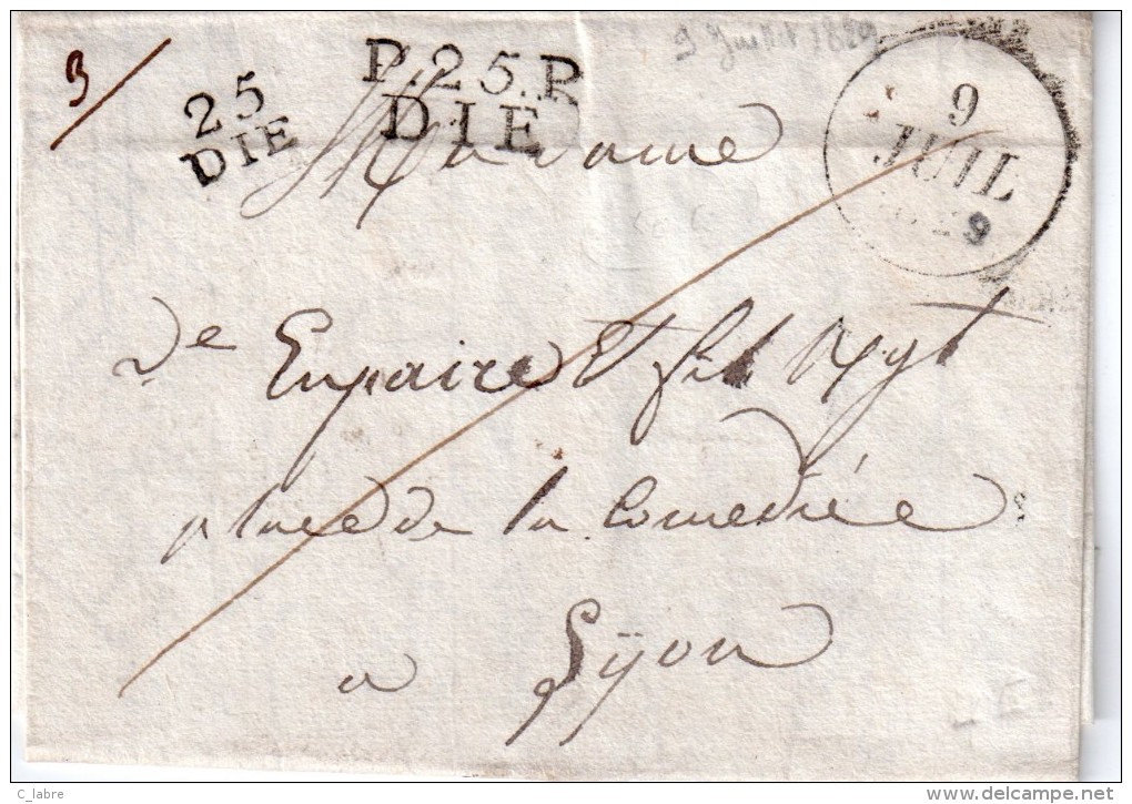 FRANCE : MARQUE POSTALE : " 25 DIE " Et " PP 25 DIE " . 1829 . TB . - 1701-1800: Précurseurs XVIII