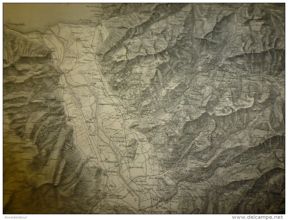 1887  Grande carte ancienne N° 17 (Vevey , Sion ) EIDGENÖSSISHES MILITAIR ARCHIV (archives fédérale) par G. H. Dufour