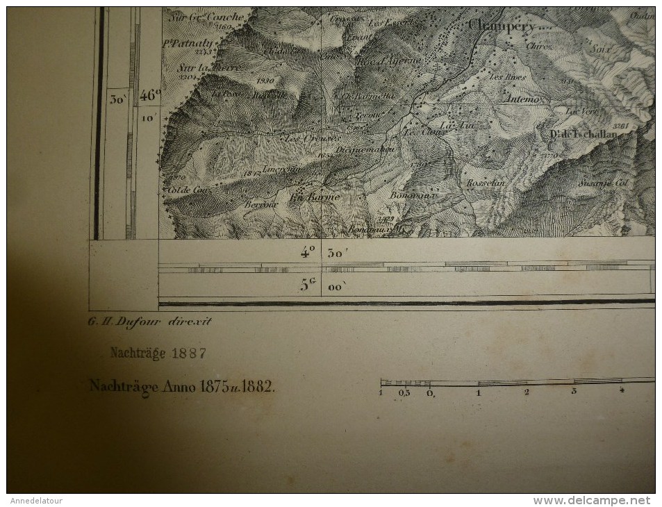 1887  Grande carte ancienne N° 17 (Vevey , Sion ) EIDGENÖSSISHES MILITAIR ARCHIV (archives fédérale) par G. H. Dufour