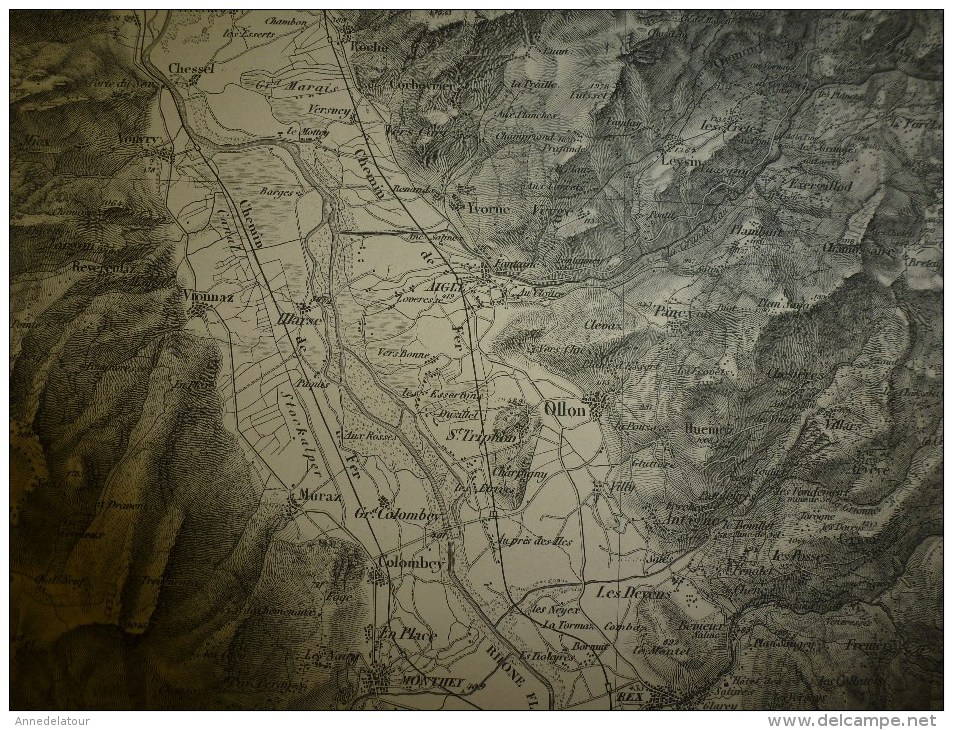 1887  Grande carte ancienne N° 17 (Vevey , Sion ) EIDGENÖSSISHES MILITAIR ARCHIV (archives fédérale) par G. H. Dufour