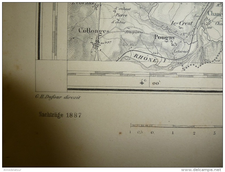1887 Grande carte ancienne N° 16(Genève , Lausann ) EIDGENÖSSISHES MILITAIR ARCHIV (archives fédérale) par G. H. Dufour