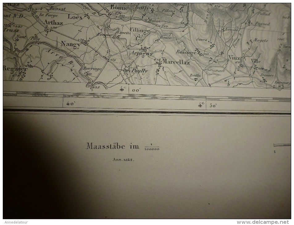 1887 Grande carte ancienne N° 16(Genève , Lausann ) EIDGENÖSSISHES MILITAIR ARCHIV (archives fédérale) par G. H. Dufour