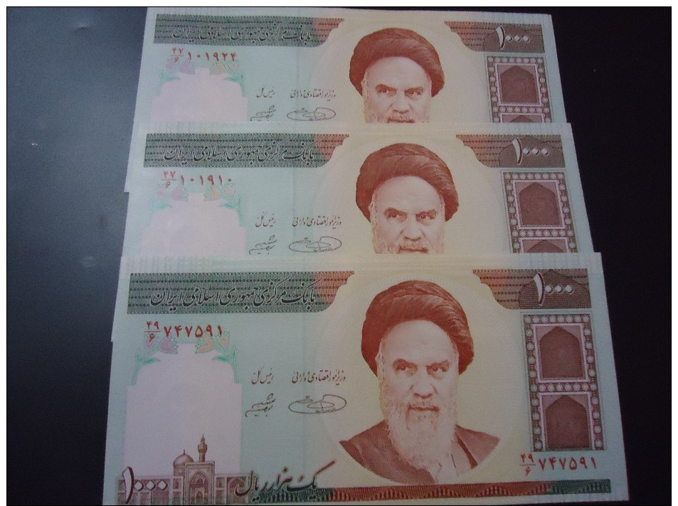 3 PIECES 1992 IRAN RARE 1000 RIALS ( P 143d ) - UNC - - Iran