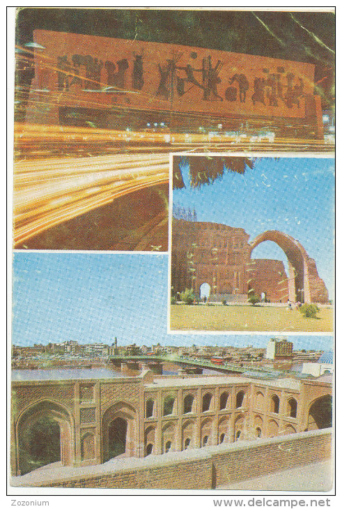 BAGHDAD, Liberation Square, By Night ,Ctesiphon, Bridge, Telecommunications Center ,stamp 1975,  Old Postcard - Iraq