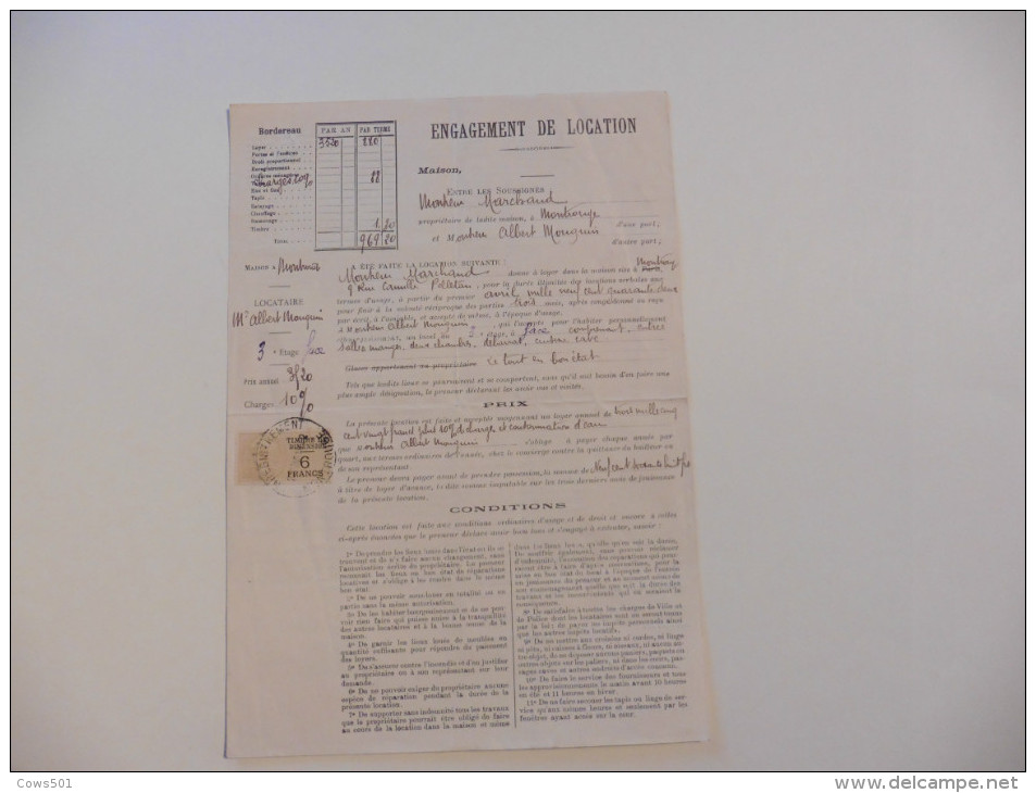 Engagement De Location  ,Timbre  De Dimension  6 F En 1942 - Autres & Non Classés