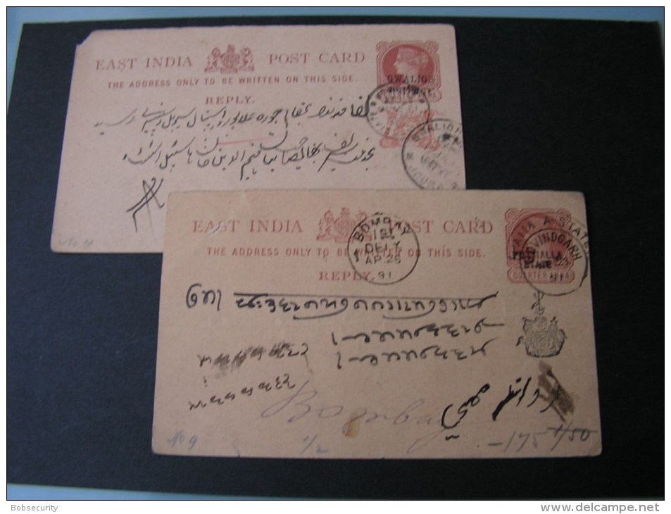 == India Gwaliaor Und Patilla Via  Bombay  2 Alte Karten Lot Ca. 1891 - Collections, Lots & Series
