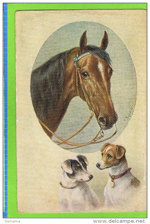 CHIENS  & CHEVAUX - SUPERBE ILLUSTRATION SIGNÉE: C. REICHERT -  ENV. 1910-T.S.N. Serie 1871 - Andere & Zonder Classificatie