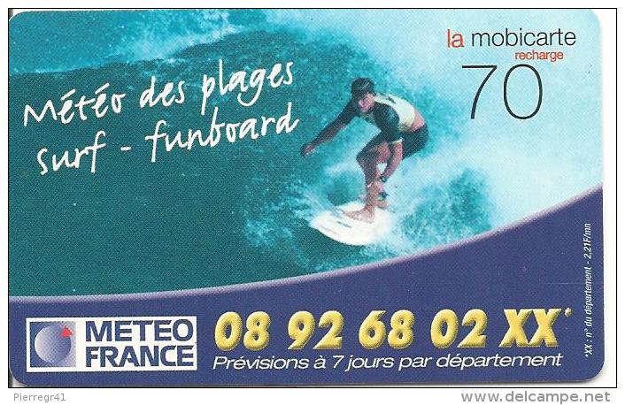 CARTE-PREPAYEE-MOBICARTE-70F- PU142-07/2001-06/2003-METEO DES PLAGES-V° Code Jet D Encre-TBE - Nachladekarten (Refill)