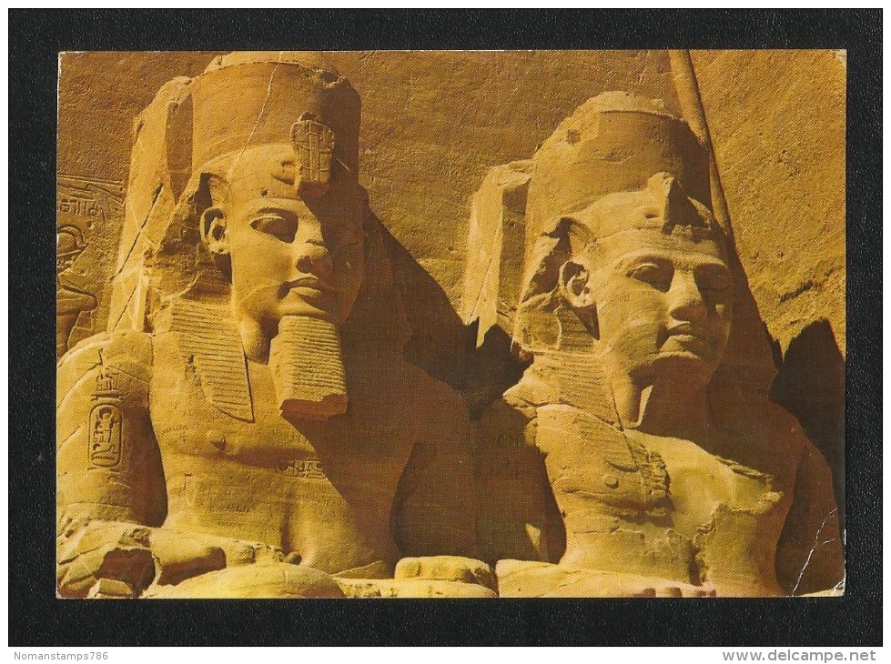 Egypt Postal Used Picture Postcard With Stamps View Card Abou Simbel Rock Temple - Autres & Non Classés