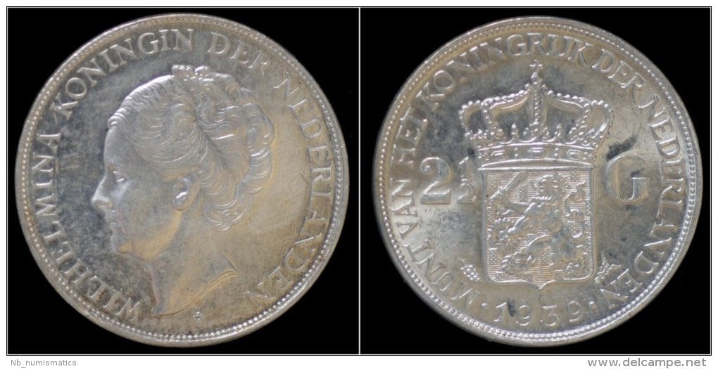 Netherlands Wilhelmina I 2 1/2 Gulden(rijksdaalder)1939 - 2 1/2 Gulden