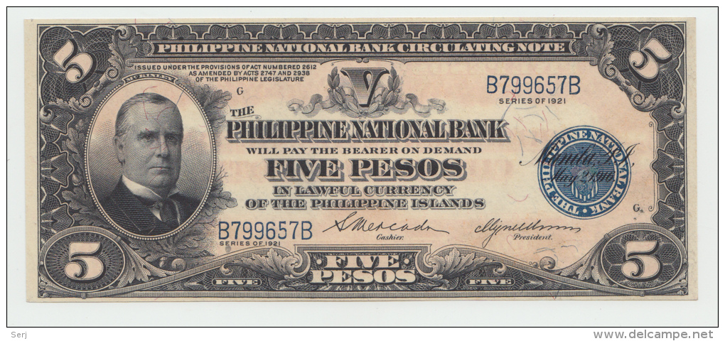 Philippines 5 Pesos 1921 UNC NEUF Pick 53 - Filipinas