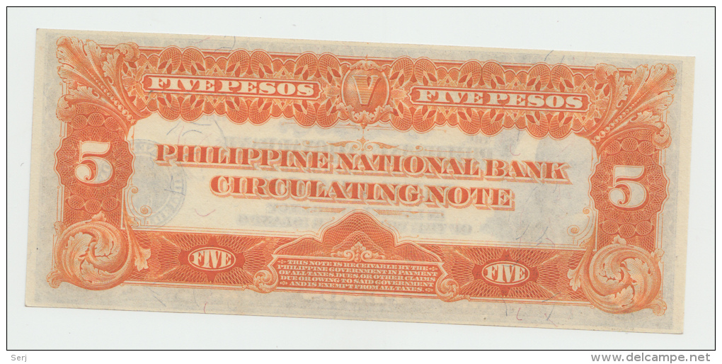 Philippines 5 Pesos 1921 UNC NEUF Pick 53 - Philippines