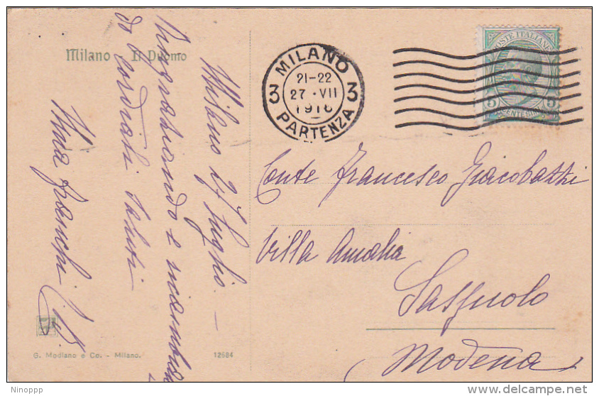 Italy 1916 Postcard  Milano The Dome  Used - Marcophilia