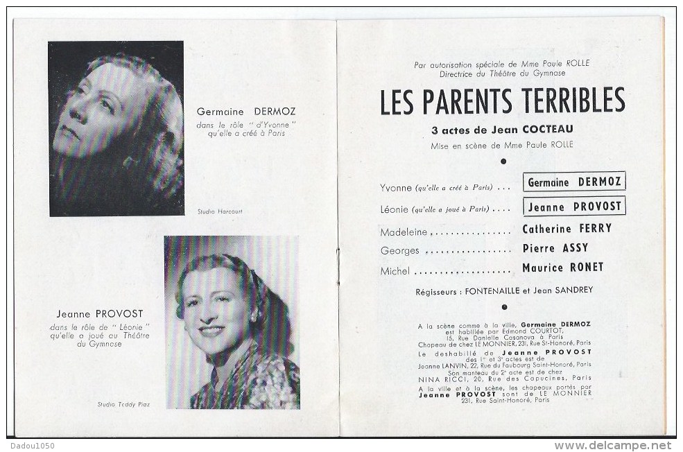 Les Parents Terribles,saison 1949 1950 - Programmes