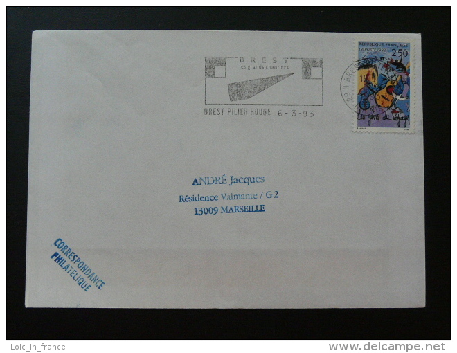 29 Finistere Brest Pilier Rouge Grands Chantiers 1993 - Flamme Sur Lettre Postmark On Cover - Oblitérations Mécaniques (flammes)