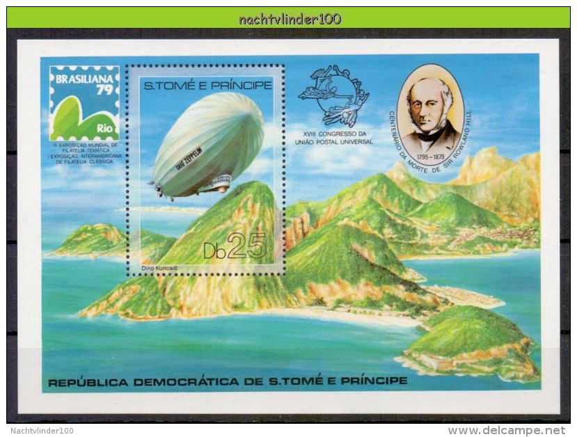 Mkg109 TRANSPORT LUCHTVAART VLIEGTUIGEN ZEPPELIN UPU U.P.U. PLANES AVION SIR ROWLAND HILL S. TOMÉ E PRÍNCIPE 1979 PF/MNH - Zeppelins