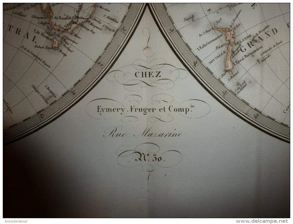 1831 MAPPE-MONDE Dressée Par Lapie 1er Géographe Du Roi,  Gravure Lallemand ,  Chez Eymery Fruger & Cie - Geographical Maps