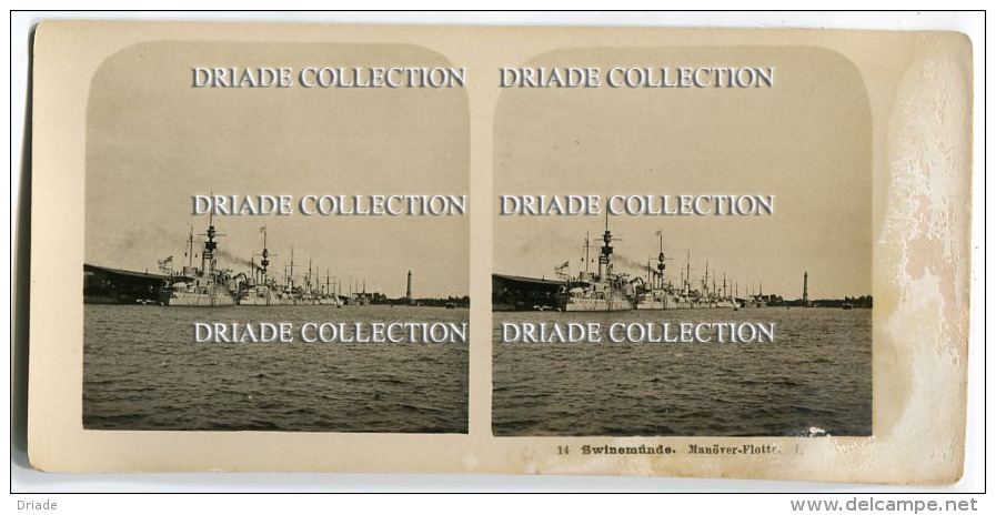 FOTOGRAFIA STEREOSCOPICA NAVE ODIN SWINEMUNDE MANOVER FLOTTE POLONIA SWINOUJSCIE ANNO 1903 - Photos Stéréoscopiques