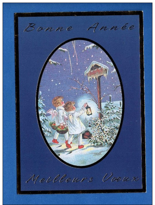 2078 - Carte Bonne Année - Angelots, Panier,  Lanterne..boite Aux Lettre , Neige.... --  Recto-verso - New Year