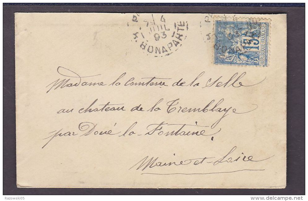 FRANCE.TIMBRE.LETTRE.SAGE.......PARIS BONAPARTE COMTESSE DE LA SELLE CHATEAU TREMBLAYE MAINE ET LOIRE - 1876-1898 Sage (Type II)