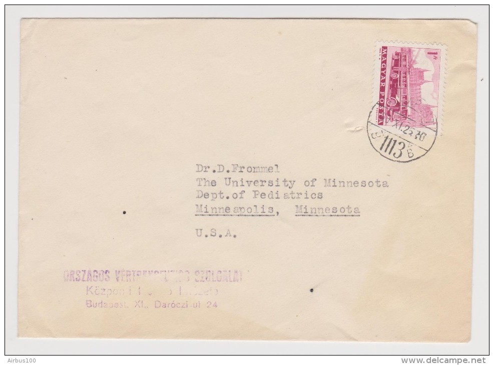 ENVELOPPE HONGRIE HUNGARY 25 NOVEMBRE 1966 BUDAPEST VERS MINNEAPOLIS USA - CACHET 1113 - 2 Scans - - Postmark Collection