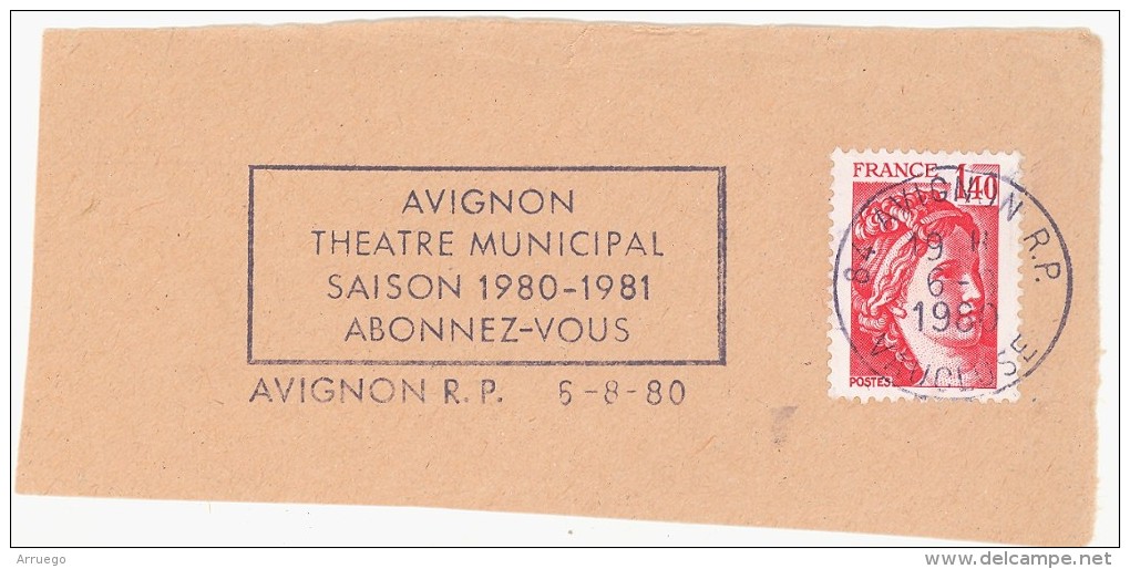 FRANCE. FRAGMENT POSTMARK. AVIGNON. MUNICIPAL THEATRE. FLAMME. 1980 - Otros & Sin Clasificación