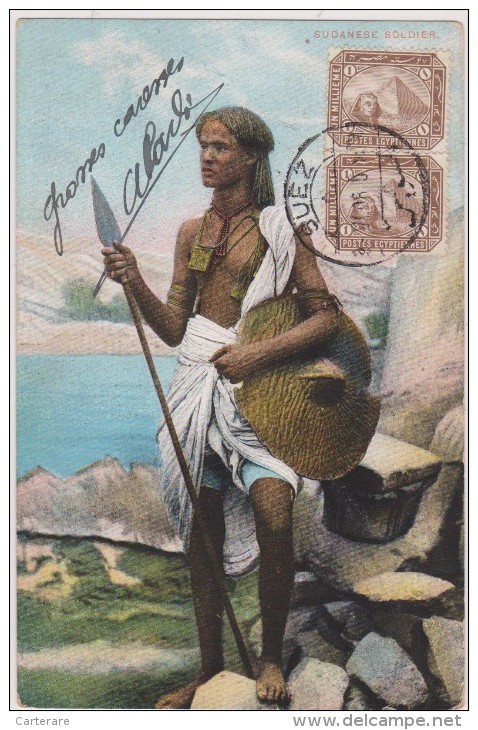 Afrique,soudan,sudan,suda Nese  Soldier,soldat,lance à La Main,1908,prés De L´égypte,vue Sur Mer Rouge,prés De L´éthiopi - Sudan