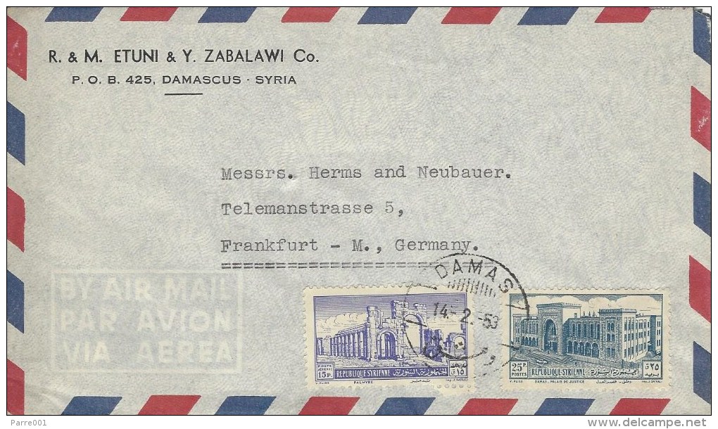 Syria Syrie 1953 Damascus Palmyre Roman Ruins Architecture Palais De Justice Cover - Monumenten