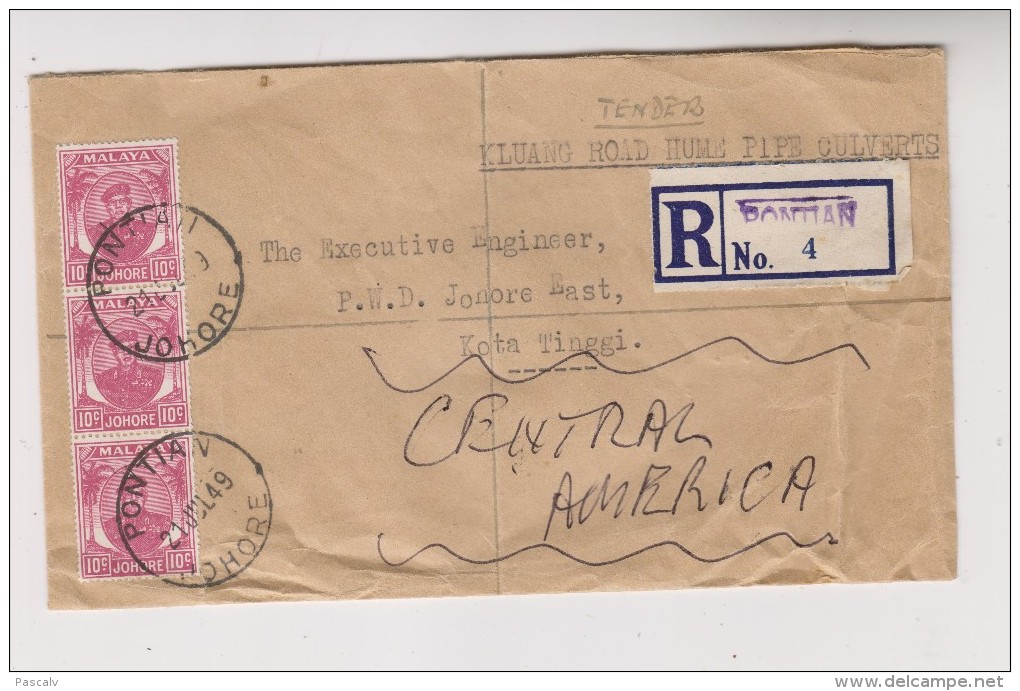 Pli Recommandé De 1949 Avec Cachet De Cire - Johore