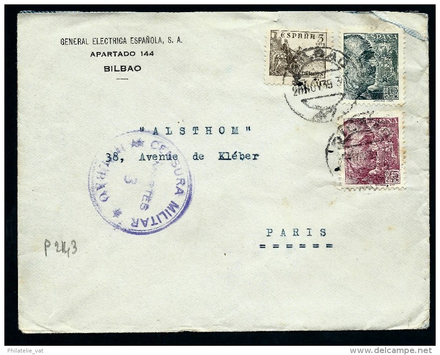 ESPAGNE- LETTRE DE BILBAO  AVEC CENSURE  POUR NICE 1939   A  VOIR  LOT P2143 - Republikeinse Censuur