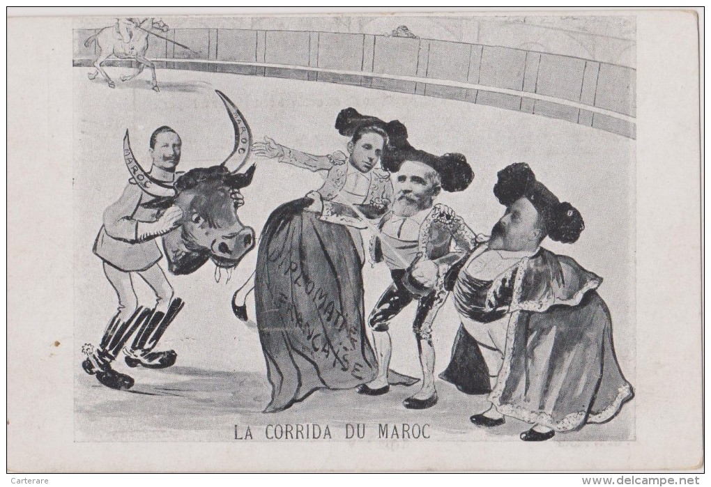 Cpa,1911,la Corrida Du Maroc,diplomatie Française Face à L´allemagne,politique Satirique,la Coinvoitise Du Maroc En 1911 - Satira