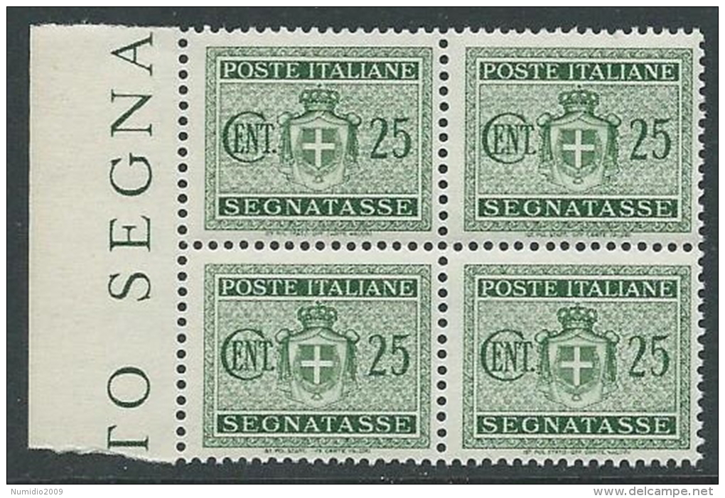 1945 LUOGOTENENZA SEGNATASSE 25 CENT NO FILIGRANA QUARTINA MNH ** - SV7-5 - Strafport