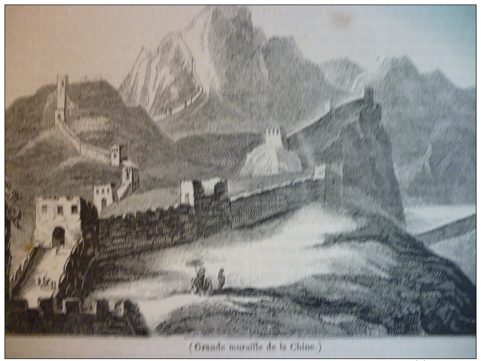 La Muraille De Chine , Gravure De 1833 Texte / - Historical Documents