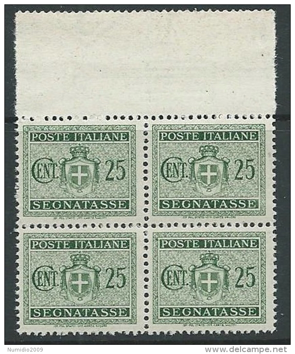 1945 LUOGOTENENZA SEGNATASSE 25 CENT FILIGRANA RUOTA QUARTINA MNH ** - SV9-4 - Strafport