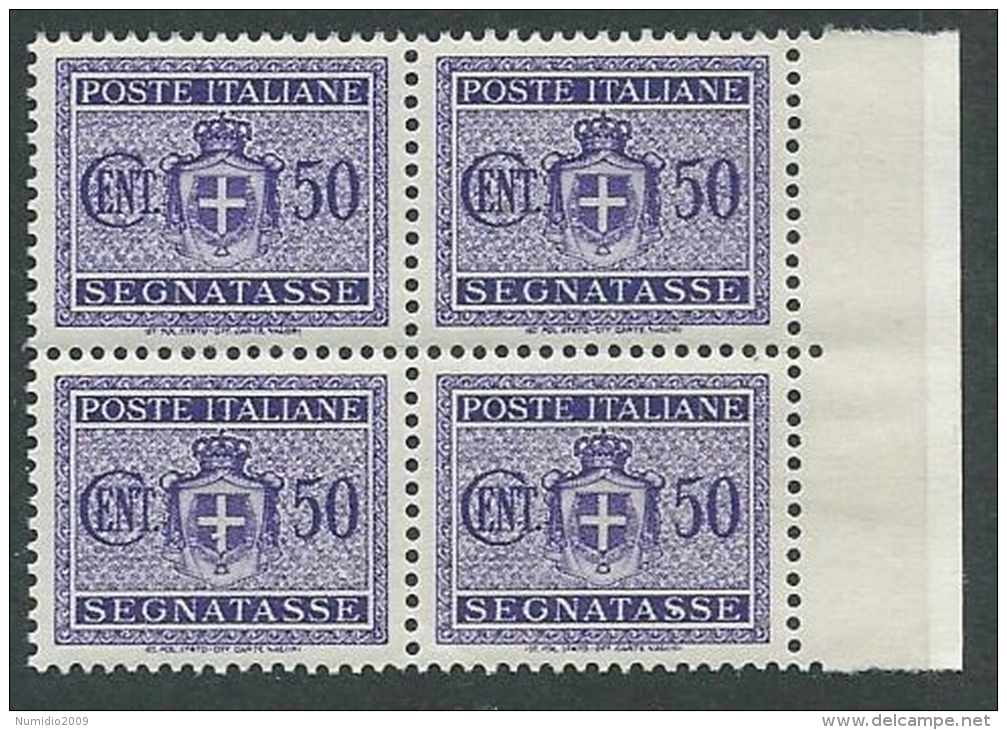 1945 LUOGOTENENZA SEGNATASSE 50 CENT NO FILIGRANA QUARTINA MNH ** - SV6-5 - Strafport