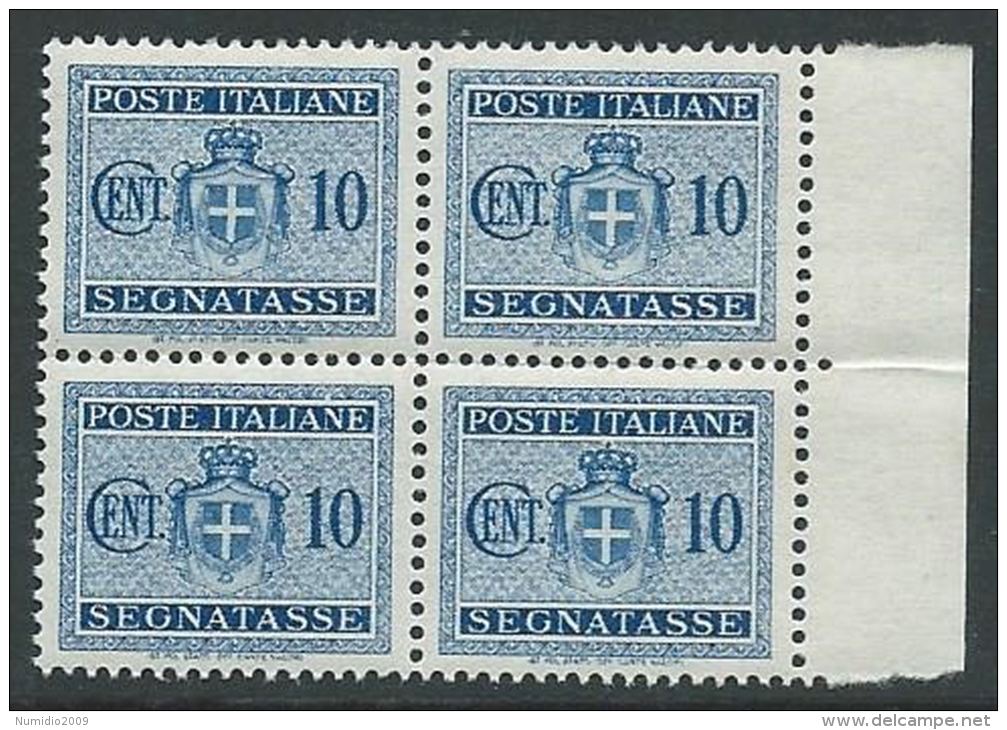 1945 LUOGOTENENZA SEGNATASSE 10 CENT NO FILIGRANA QUARTINA MNH ** - SV2-4 - Taxe