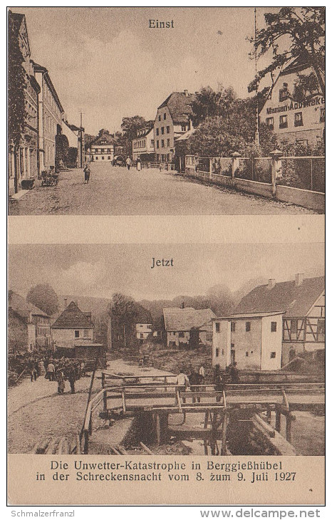 AK Berggiesshübel Einst Und Jetzt Unwetter Katastrophe 1927 Mit Marien Apotheke Bei Gottleuba Pirna Liebstadt Königstein - Bad Gottleuba-Berggiesshuebel