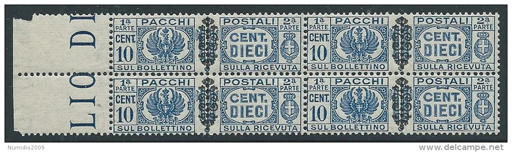 1945 LUOGOTENENZA PACCHI POSTALI 10 CENT QUARTINA MNH ** - SV8-6 - Paketmarken