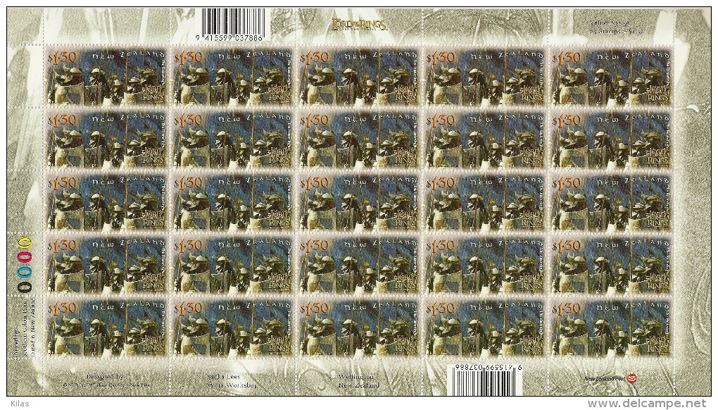 NEW ZEALAND 2002  Lord Of The Rings SHEET MNH - Sheets, Plate Blocks &  Multiples