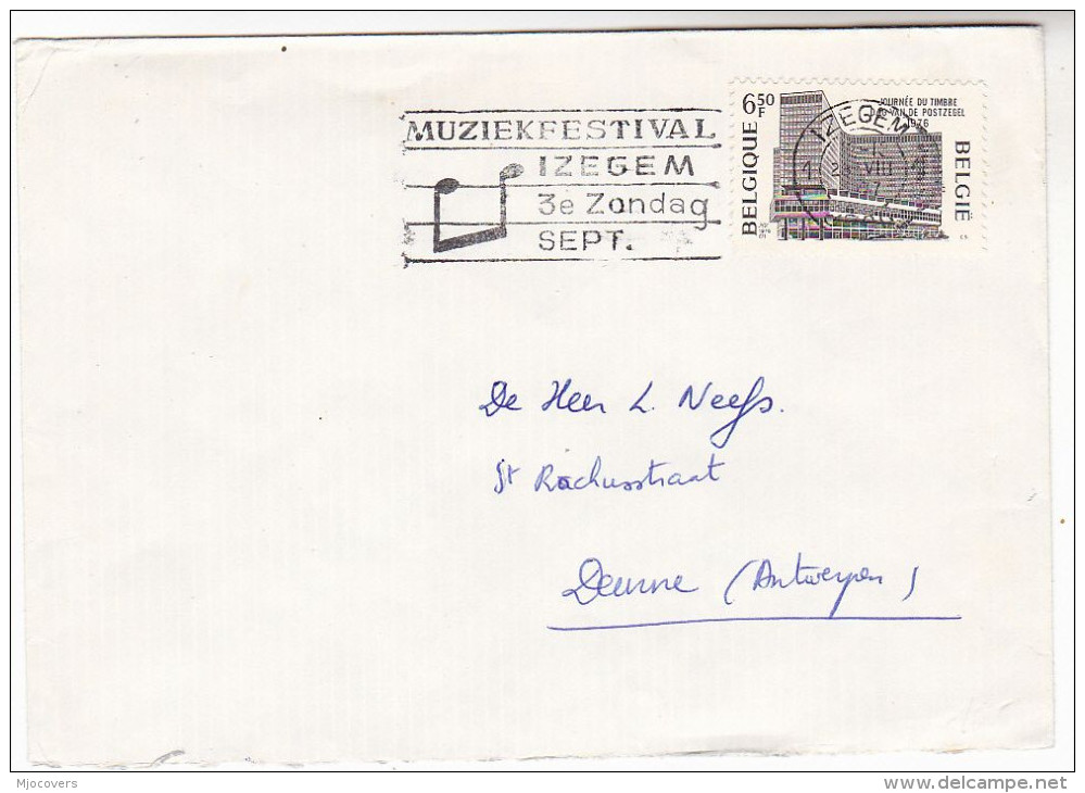 1977 BELGIUM COVER SLOGAN Pmk  IZGEM MUSIC FESTIVAL EVENT  6.50f Stamp Day  Stamps Theatre - Covers & Documents