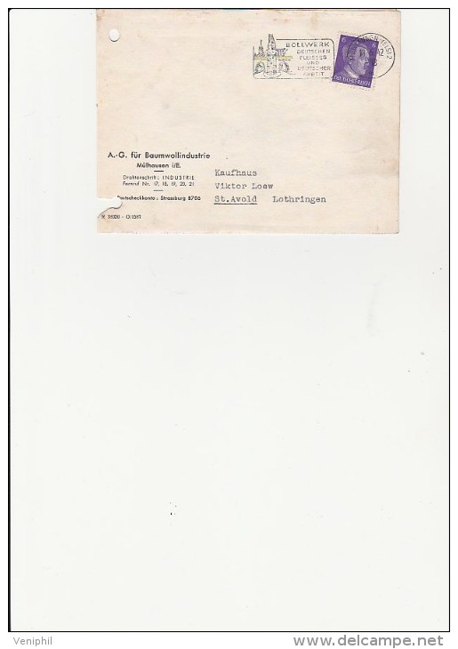 CARTE LETTRE COMMERCIALE AFFRANCHIE TIMBRE ALLEMAND OBLITERE FLAMME BOLLWERK -CAD MULHOUSE 1942 - Sonstige & Ohne Zuordnung