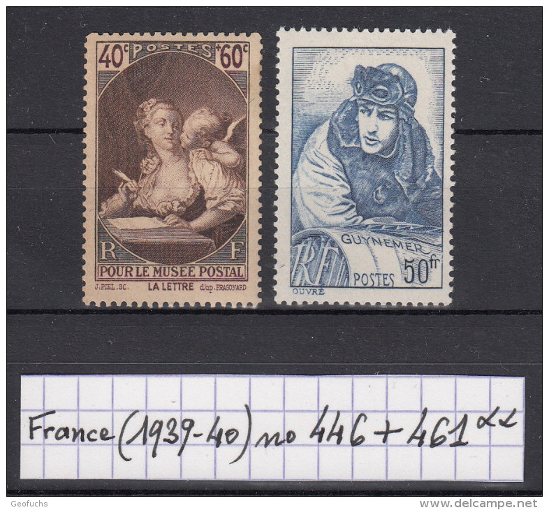 France (1939-40) Musée Postal N° 446 + Guynemer N° 461 Neufs ** à 20% De La Cote - Nuovi