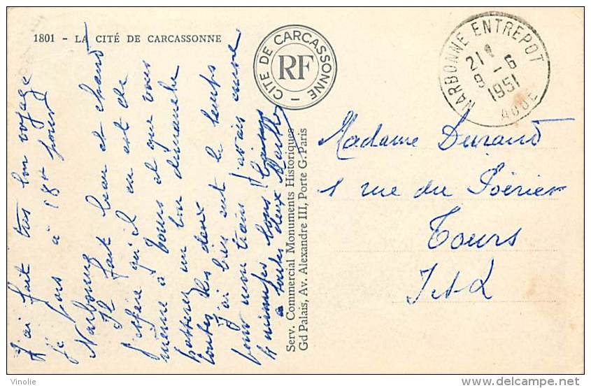 A 15  2288    CARTE POSTALE CACHET NARBONNE ENTREPOT  AUDE1951 - 1921-1960: Période Moderne