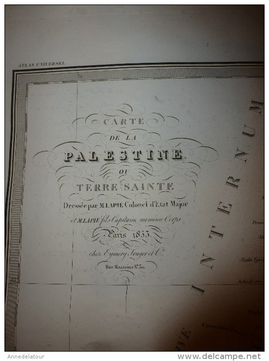 1833 Carte Géographique PALESTINE  Par Lapie 1er Géographe Du Roi, Grav. Lallemand ,Chez Eymery Fruger & Cie - Cartes Géographiques