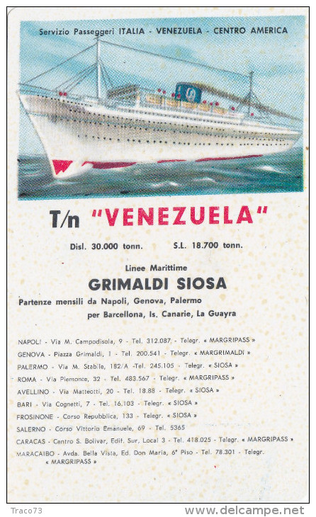 TURBONAVE   " VENEZUELA "   /   GRIMALDI SIOSA _ Calendario Pubblicitario  - Anno 1961 - Formato Piccolo : 1961-70